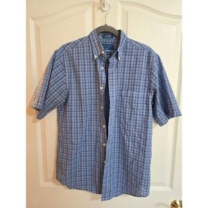Towncraft Mens Short Sleeve Plaid Button Down Shirt Blue Wrinkle Free S/CH /0546